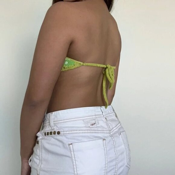 Urban Outfitters Yin Yang Icon Crochet Hair Bandanna Lime Green Knit Scarf Top - Picture 6 of 8